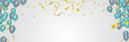 Confetti balloons illustration. Confetti and ribbons flag ribbons, Celebration background templateのイラスト素材