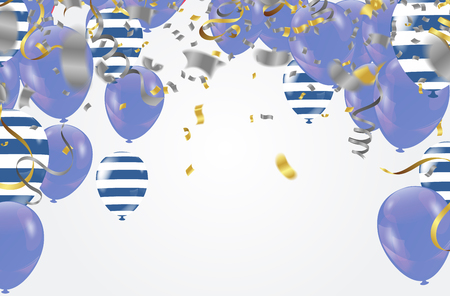 Happy New Year text, lettering for greeting cards, banners, posters, isolated vector illustration with balloons. Confetti and ribbons flag ribbons, Celebration background templateのイラスト素材
