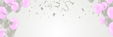 Template Realistic Air Balloons in the Form of Heart. Vector Illustration with Confetti and Serpentineのイラスト素材