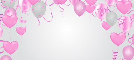 Heart balloon, Valentine's day, banner template. with confetti helium balloon isolated in the air.for birthday, anniversary, celebration, event designのイラスト素材