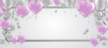 Heart balloon, Valentine's day, banner template. with confetti helium balloon isolated in the air.for birthday, anniversary, celebration, event designのイラスト素材