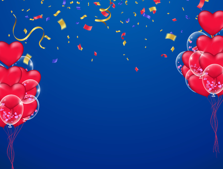 Heart balloon, Valentine's day, banner template. with confetti helium balloon isolated in the air.for birthday, anniversary, celebration, event designのイラスト素材