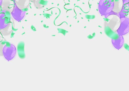 balloons and confetti party vector Illustration of a Party Background with Confetti, Curly Ribbons and colorful Heart Balloonsのイラスト素材