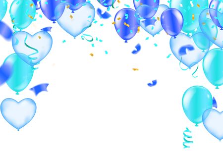 Stock vector illustration party flying purple and various colors realistic balloons. Defocused macro effect. Templates for placards, banners. New Year Funky Decoration. Hipster Seasonal Sale Confettiのイラスト素材