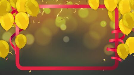 Festive poster with balloons and serpentine. Holiday decoration Vector background.のイラスト素材