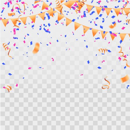 Colorful serpentine and confetti isolated on background. Vector illustration.のイラスト素材