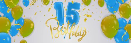 Happy Birthday fifteen 15 year balloon. party decoration balloons eps.10のイラスト素材