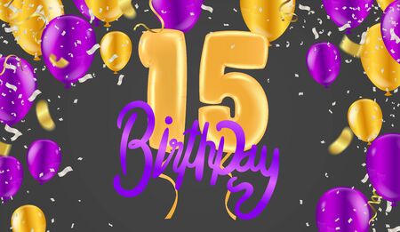 Happy 15th birthday colorful party balloons backgroundのイラスト素材