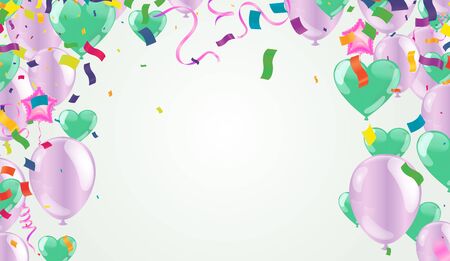 Happy Birthday rainbow color typography vector design, with balloons for greeting cards and posters のイラスト素材