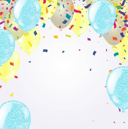 Colored confetti with ribbons and balloons on the white. Eps 10 vector file.のイラスト素材