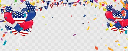 Confetti background with Party poppers and air balloons isolated. Festive vector illustrationのイラスト素材