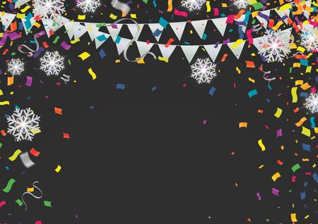 Confetti background with Party poppers and air balloons isolated. Festive vector illustrationのイラスト素材