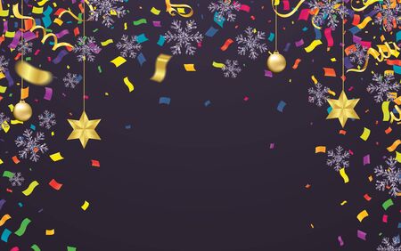 Confetti background with Party poppers and air balloons isolated. Festive vector illustrationのイラスト素材