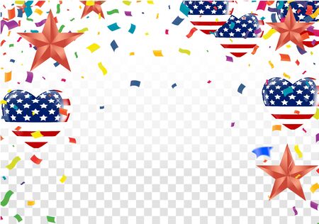 Confetti background with Party poppers and air balloons isolated. Festive vector illustrationのイラスト素材