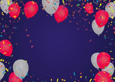 Border of realistic colorful helium balloons isolated on background. Party decoration frame for birthday, anniversaryのイラスト素材
