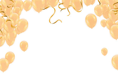 Gold color Celebration party banner with Gold balloons confetti background. Vector illustrationのイラスト素材