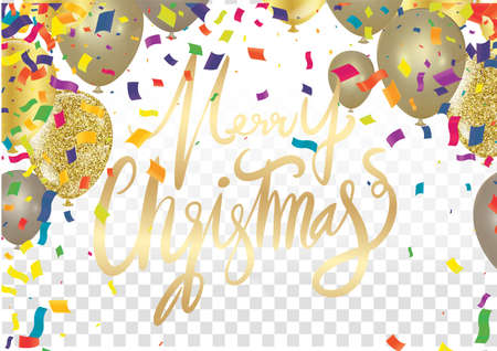 Christmas party poster template and Happy New Year Party  Flying helium Balloons backdrop with effectのイラスト素材