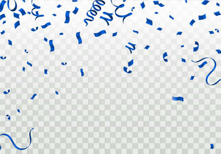 Blue ribbons with confetti isolated on white background. illustration of holidays, party, on center isolatedのイラスト素材