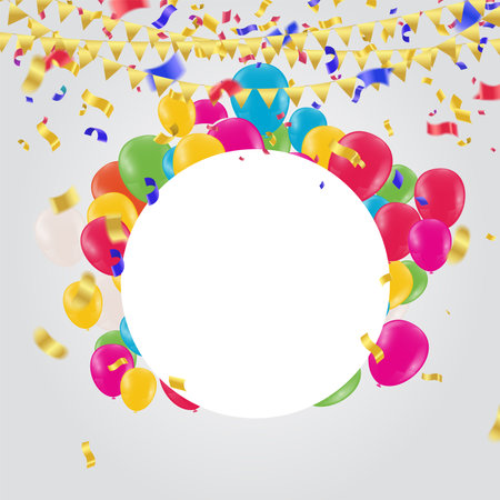 Celebration party banner with golden balloons and serpentine.のイラスト素材