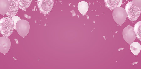 Greeting design balloon colors with realistic flying helium balloons. Celebration, festival background, greeting banner, card, poster.のイラスト素材