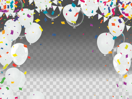 Greeting design balloon colors with realistic flying helium balloons. Celebration, festival background, greeting banner, card, poster.のイラスト素材