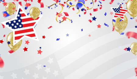 Happy Presidents Day with stars and ribbon. Script. Calligraphic design for print greetings card, sale banner, poster. Colorful Vector illustration Hand drawn text lettering USAのイラスト素材