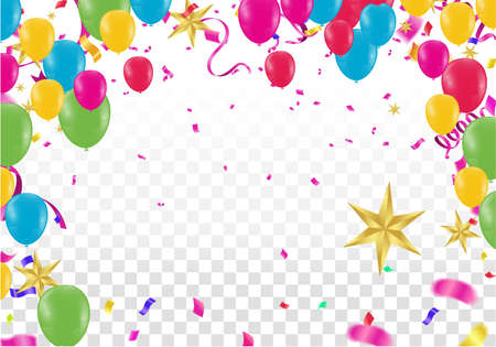 Happy Birthday balloons Gold celebration background with confetti.のイラスト素材