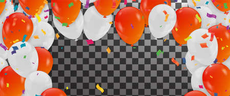 Birthday and celebration banner colorful balloons, falling confetti for poster, invitationのイラスト素材
