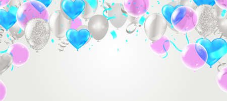 Group of Colour Glossy Helium Balloons Background. Set of Balloons for Birthday, Anniversaryのイラスト素材