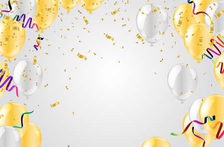 Template for Happy birthday card with place for text.  gold and white balloons  EPS 10 vector file includedのイラスト素材