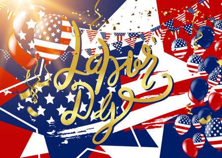 Festive card with flying balloons on a bright background, vector party, celebration for anniversary borderのイラスト素材