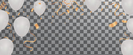 Colorful balloons White with triangular party flags, confetti and paper streamers Place for your text. Designのイラスト素材