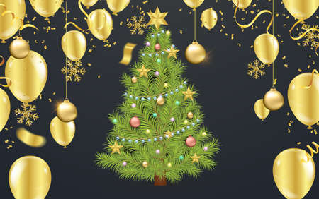 Christmas Tree With balloons, simple and clean shopping day. SPECIAL OFFER Supper sale. shopping online. Happy new yearのイラスト素材