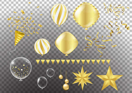 Birthday invitation  horizontal  Greeting, invitation card or flyer and balloons gold celebration background with confetti. Vectorのイラスト素材