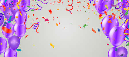 Birthday invitation  horizontal  Greeting, invitation card or flyer and balloons gold celebration background with confetti. Vectorのイラスト素材