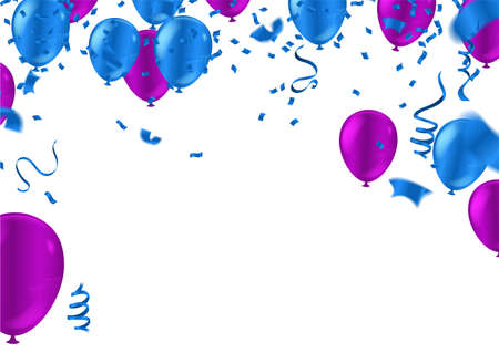 Birthday invitation  horizontal  Greeting, invitation card or flyer and balloons gold celebration background with confetti. Vectorのイラスト素材