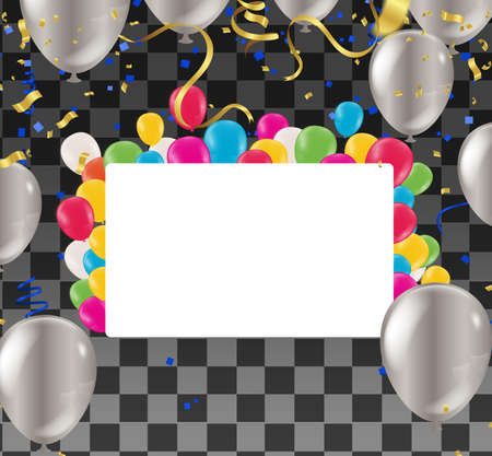 Birthday invitation  horizontal  Greeting, invitation card or flyer and balloons gold celebration background with confetti. Vectorのイラスト素材