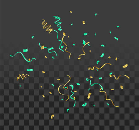 Ribbon Falling Explosion of multi-colored confetti, clapperboard. Confetti, streamer, on a transparent background. Holiday, birthdayのイラスト素材