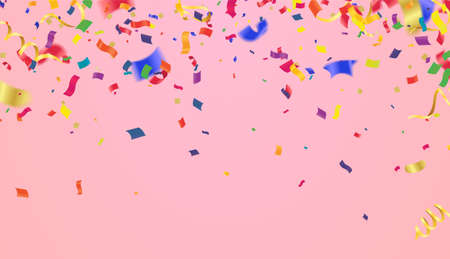 Many Falling Colorful Tiny Confetti And Ribbon Isolated On Background. Vector. Multi coloredのイラスト素材