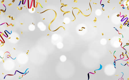 Many Falling Colorful Tiny Confetti And Ribbon Isolated On Background. Vector. Multi coloredのイラスト素材