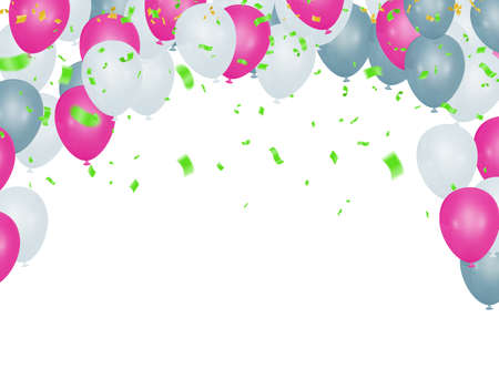 Happy holiday banner. pink blue balloons and confetti Vector illustration  for Valentine's Day.のイラスト素材