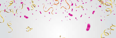 Many Falling Colorful Tiny Confetti And Ribbon Isolated On Background. Vector. Multi coloredのイラスト素材