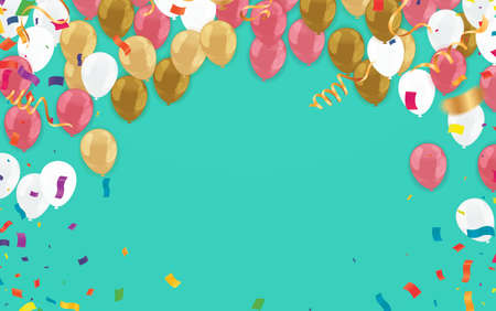 Balloons birthday. Happy congratulation celebrating anniversary luxury party shiny purple  balloon banner posterのイラスト素材