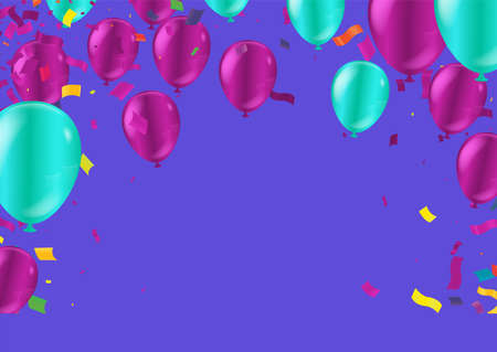 Kids party with balloons purple and green on backgroundのイラスト素材