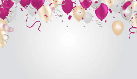 Black Friday Sale Poster with balloons for Retail, Shopping or Black Friday Promotion in style. Ribbon Shiny Poster. Multicolored Anniversary Illustration.のイラスト素材