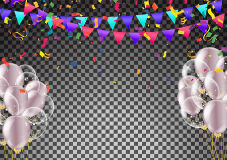 Balloons Abstract background Variegated Confetti Party Vector  Background. Fun Streamer Template. Ribbon Shiny Poster. Multi colored Anniversary Illustration.のイラスト素材