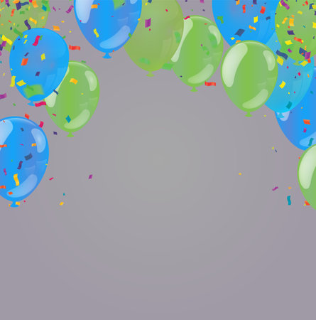 Grand opening ceremony with green balloon, blue and confetti, for Retail, Shopping or Black Friday Promotion in styleのイラスト素材