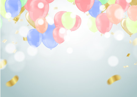 Balloons variety of colors vector illustration of  colored confetti, garlands and streamers on  background for party or carnival usage, Elements Fun Cardのイラスト素材