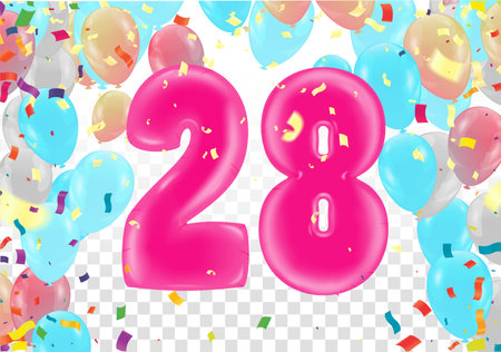 Happy Birthday Abstract Background with Shining Colorful Balloons. Party, Presentation, Sale, Anniversary and Club Design with Bokeh Elements, Happy Banner. Vector illustrationのイラスト素材