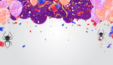 Happy Halloween banner or party invitation background with night  Vector illustration. spiders web and flying bats. Place for textのイラスト素材